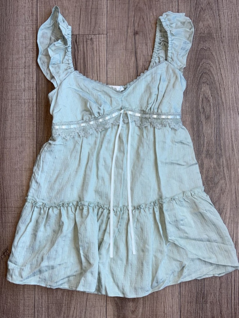 NWT/ Cottage Core: Altar’d State: Light Sage Ruffle Strap Babydoll Dress: Large